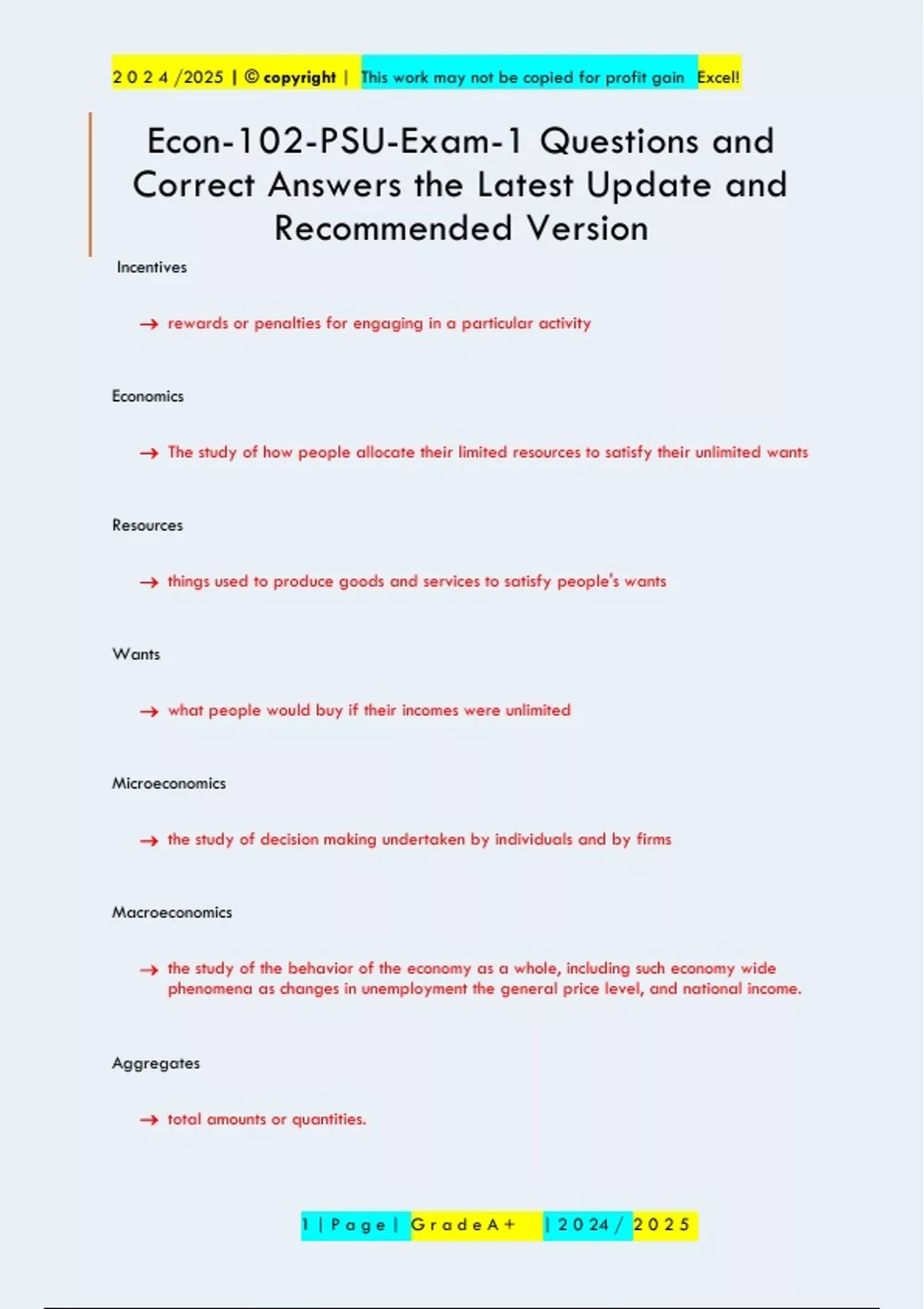 Econ 102 Exam Questions and Correct Answers the Latest Update and ...