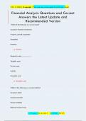 Financial Analysis Questions and Correct  Answers the Latest Update and  Recommended Version
