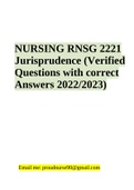 NURSING RNSG 2221  Jurisprudence (Verified Questions with correct  Answers 2022/2023)