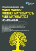 INTERNATIONAL ADVANCED LEVEL EDEXCEL INTERNATIONAL GCSE MATHEMATICS/ FURTHER MATHEMATICS/ PURE MATHEMATICS SPECIFICATION Pearson Edexcel International Advanced Subsidiary in Mathematics (XMA01)