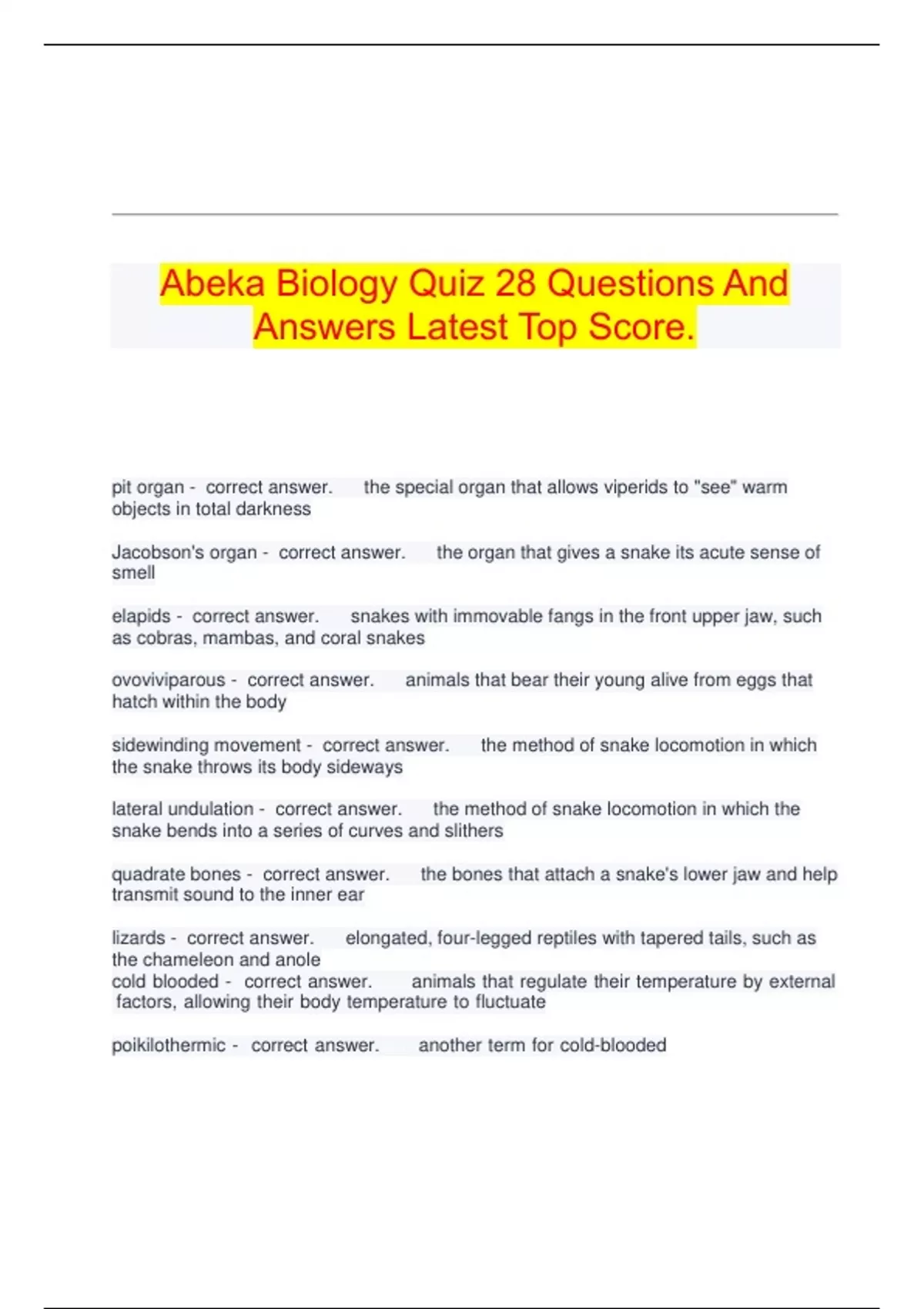 Abeka 10th Grade Biology Test bundled exam questions and answers 2024 ...