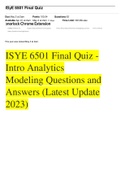 ISYE 6501 Final Quiz - Intro Analytics Modeling Questions and Answers (Latest Update 2023)