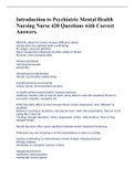 Introduction to Psychiatric Mental Health Nursing Nurse 420 Questions with Correct Answers&period; 