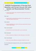 NUR202 Fundamentals of Nursing Final Questions and Correct Answers the Latest  Update and Recommended Version