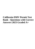 California DMV Permit Test Bank - Questions with Correct Answers 2023 Graded A+