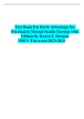 Test Bank For Davis Advantage for Psychiatric Mental Health Nursing 10th Edition By Karyn I. Morgan -100% Top score-2023-2024 