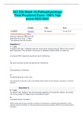 SCI 225-Week 16-Pathophysiology Final Proctored Exam  -100&percnt; Top score-2023-2024