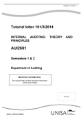 Tutorial letter 101/3/2014 INTERNAL AUDITING: THEORY AND PRINCIPLES AUI2601 Semesters 1 & 2