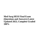 MED SURG HESI 2023 Exam Test Bank &vert; COMPLETE EXAM QUESTIONS AND ANSWERS &vert; GRADED A&plus; &vert; 2023 HESI Med Surg Exit Exam &lpar;V1&comma; Version 1&rpar; Test Bank &vert; 2023 Med-Surg HESI Practice Exam and Med Surg HESI Final Exam &vert; Questions and Answers &vert; Latest Updated 2023 &vert; Co
