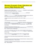 Monetary Economics Exam 1 Questions and Answers High Distinction 2023