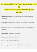 Accounting 101 Final Exam Study Guide 2022-23 Questions with Correct Answers |100% Verified