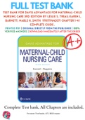 Test Bank For Davis Advantage for Maternal-Child Nursing Care 3rd Edition By Leslie S. Treas; Karen L. Barnett; Mable H. Smith  9781719642071 Chapter 1-41 Complete Guide .