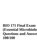 BIO 171 Final Exam (Essential Microbiology) 2023 Questions and Answers Score 100%