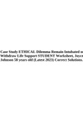 Case Study ETHICAL Dilemma Remain Intubated or Withdraw Life Support STUDENT Worksheet, Joyce Johnson 58 years old (Latest 2023) Correct Solutions.