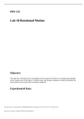 PHY 122 University Physics ! Mechanics Lab - Lab 10 Rotational Motion Report- Arizona State University
