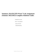 Summary MATH 225N Week 7 Lab Assignment (Summer 2022/2023) Complete Solutions Guide.