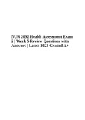 NUR 2092 Health Assessment Exam 2 | Week 5 Review Questions with Answers | Latest 2023 Graded A+