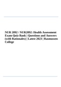 NUR 2092 / NUR2092: Health Assessment Exam Quiz Bank 2023 | Complete Questions and Answers with Rationales | Latest 2023 Graded 100%