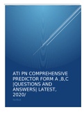 ATI PN COMPREHENSIVE PREDICTOR FORM A ,B,C |QUESTIONS AND ANSWERS| LATEST, 2020/