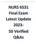 NURS 6531 Final Exam Latest Update 2023- 50 Verified Q&As.