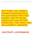 TEST BANK FOR LEHNE'S  PHAMACOTHERAPEUTICS  FOR ADVANCED PRACTICE  NURSES AND PHYSICIAN ASSISTANTS 2ND EDITION  ROSENTHAL TEST BANK 2023  100%CORRECT ANSWERS