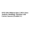 ISYE 6501 Midterm Quiz 2 2023 | Intro Analytics Modeling | Questions with Correct Answers (Graded 100%)