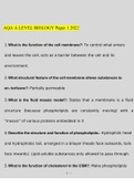 AQA A LEVEL BIOLOGY Paper 1 Exams Questions and Answers (2022/2023) (Verified Answers)