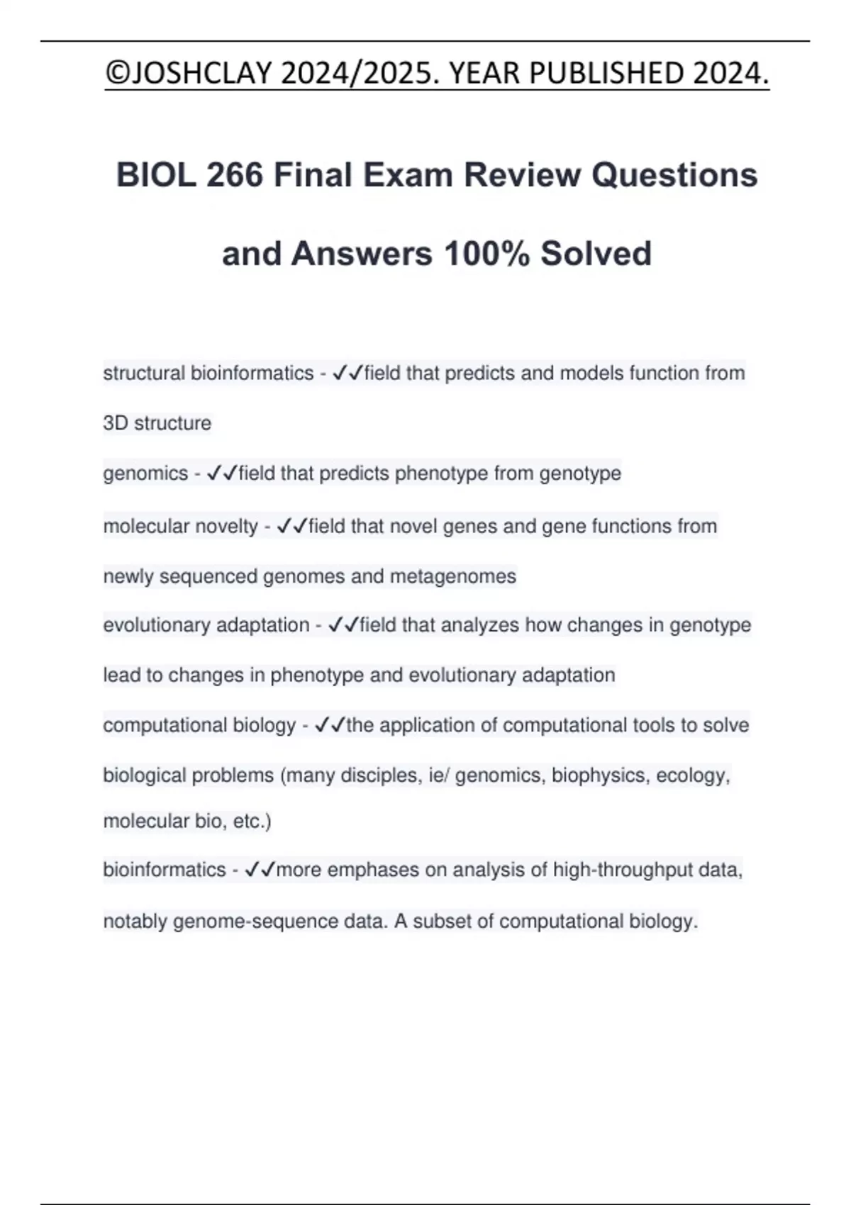 BIOL 266 Final Exam Review Questions and Answers 100% Solved - BIOL 266 ...