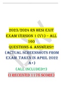  HESI RN EXIT EXAM Version 1 (V1) – All 160 Questions & Answers!! 2023/2024(Actual Screenshots from exam taken in April 2022 A+) (All Included!!)