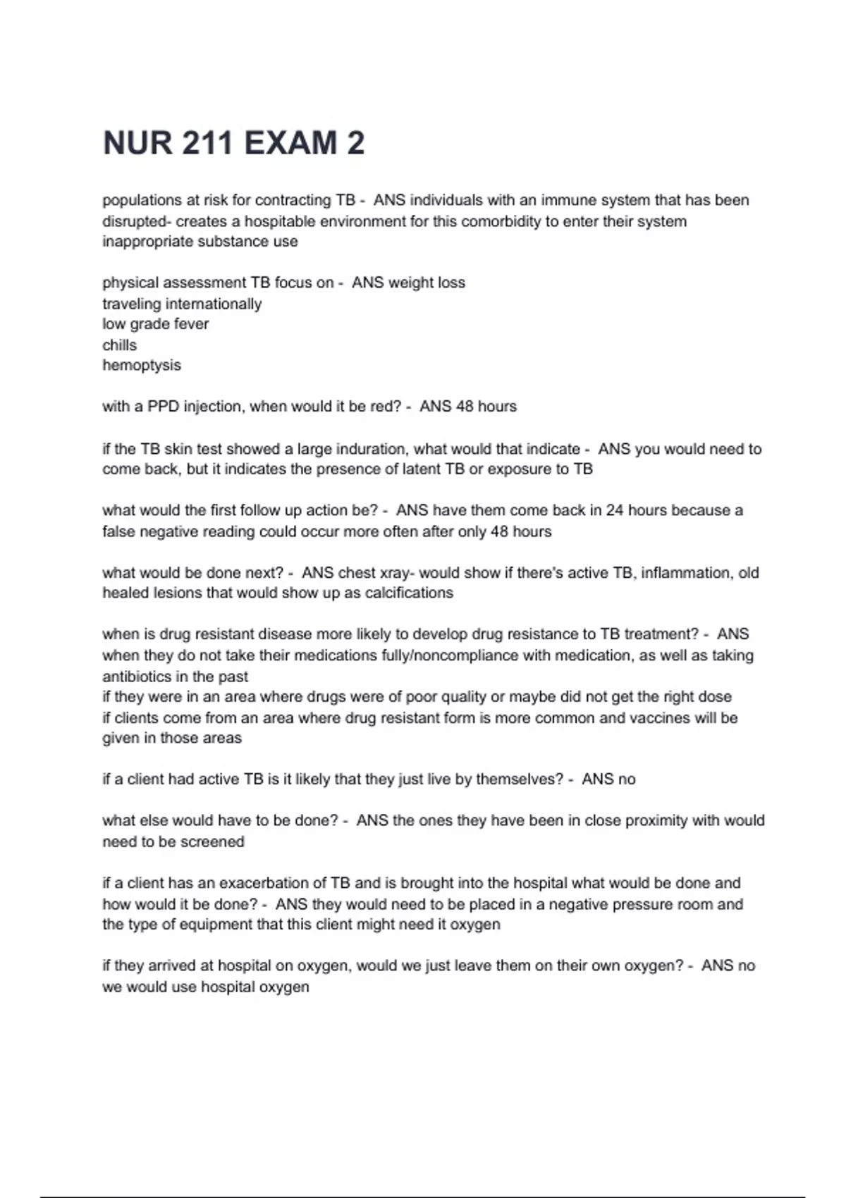NUR 211 Exam 2 Questions with correct Answers 2024/2025( A+ GRADED 100% ...