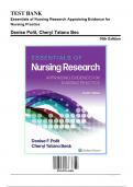 Test Bank for Essentials of Nursing Research Appraising Evidence for Nursing Practice&comma; 10th Edition by Polit&comma; 9781975141851&comma; Covering Chapters 1-18 &vert;&vert;Complete A&plus; Guide
