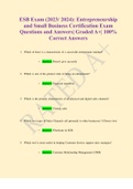 ESB Exam (2023/ 2024): Entrepreneurship and Small Business Certification Exam Questions and Answers| Graded A+| 100% Correct Answers