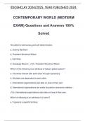 CONTEMPORARY WORLD &lpar;MIDTERM EXAM&rpar; Questions and Answers 100&percnt; Solved