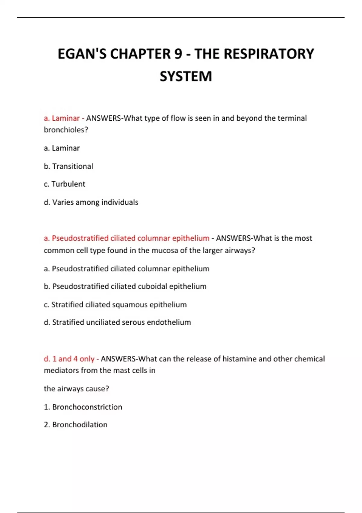 EGAN'S CHAPTER 9 - THE RESPIRATORY SYSTEM QUESTIONS AND ANSWERS 2024 ...