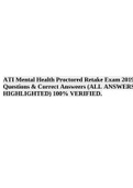 ATI Mental Health Proctored Retake Exam 2019 Questions & Correct Answers (ALL ANSWERS HIGHLIGHTED) 100% VERIFIED.
