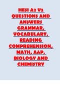 HESI A2 V2 QUESTIONS AND ANSWERS GRAMMAR&comma; VOCABULARY&comma; READING COMPREHENSION&comma; MATH&comma; A&P&comma; BIOLOGY AND CHEMISTRY