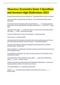 Monetary Economics Exam 1 Questions and Answers High Distinctions 2023