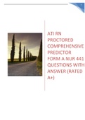 ATI RN PROCTORED COMPREHENSIVE PREDICTOR FORM A NUR 441 QUESTIONS WITH ANSWER (RATED A+)