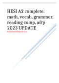 HESI A2 complete: math, vocab, grammer, reading comp, a&p 2023 UPDATE 