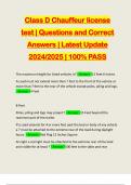 Class D Chauffeur license test &vert; Questions and Correct Answers &vert; Latest Update 2024&sol;2025 &vert; 100&percnt; PASS
