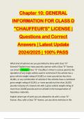 Chapter 10&colon; GENERAL INFORMATION FOR CLASS D "CHAUFFEUR'S" LICENSE &vert; Questions and Correct Answers &vert; Latest Update 2024&sol;2025 &vert; 100&percnt; PASS
