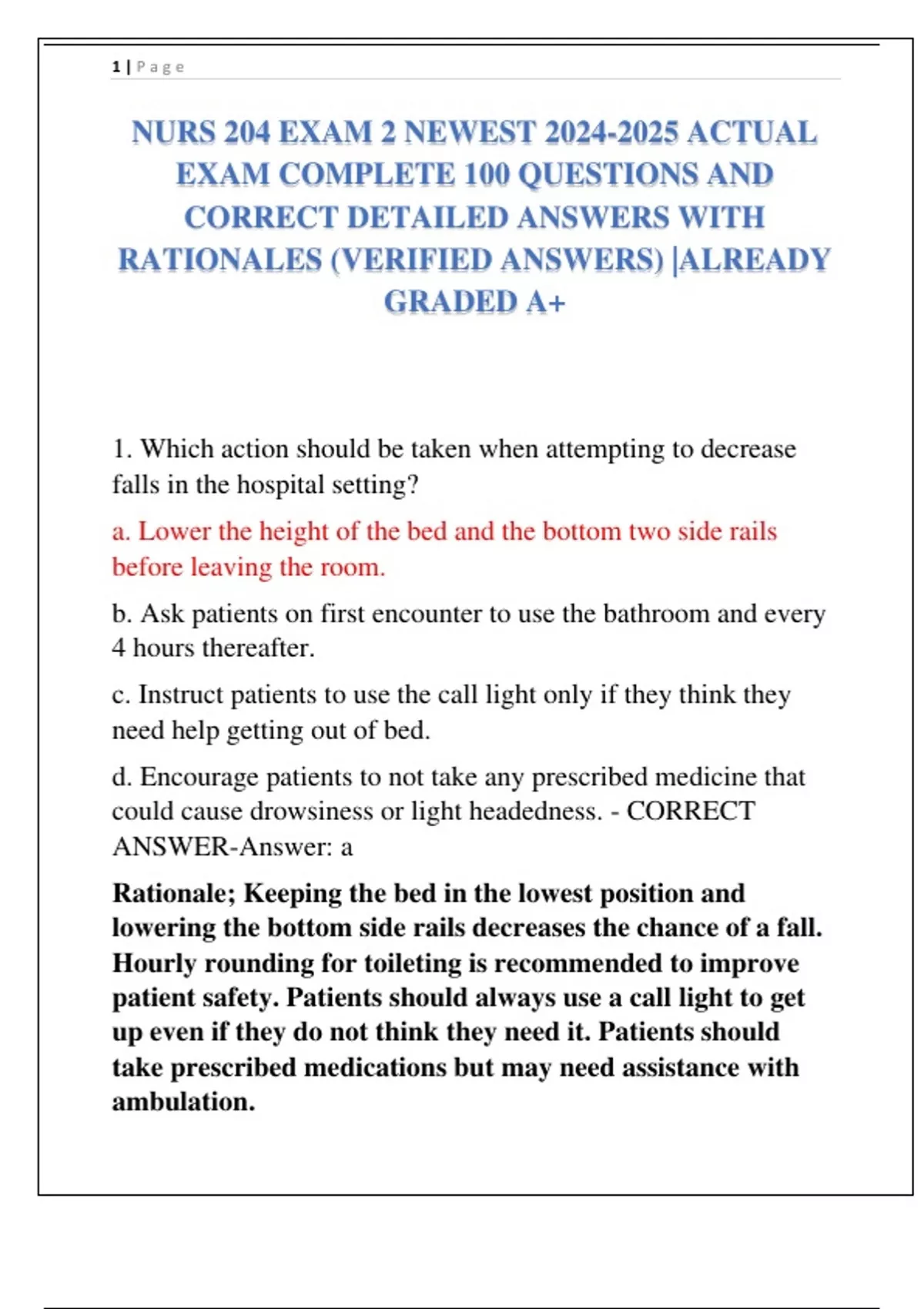 NURS 204 EXAM 3 NEWEST ACTUAL EXAM COMPLETE 300 QUESTIONS AND CORRECT ...