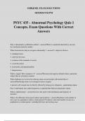 PSYC 435 - Abnormal Psychology Quiz 1 Concepts&period; Exam Questions With Correct Answers