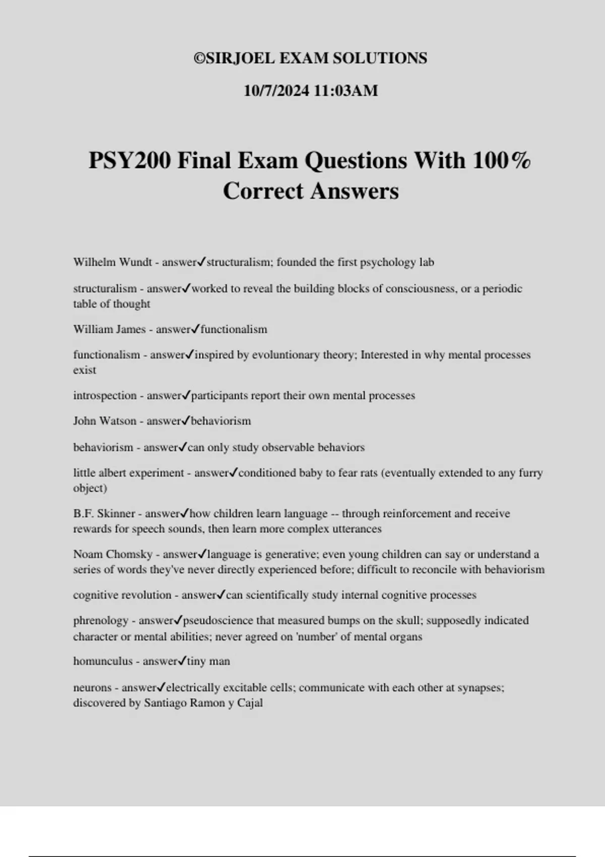 PSY200 Final Exam Questions With 100% Correct Answers - PSY 200 - Stuvia US