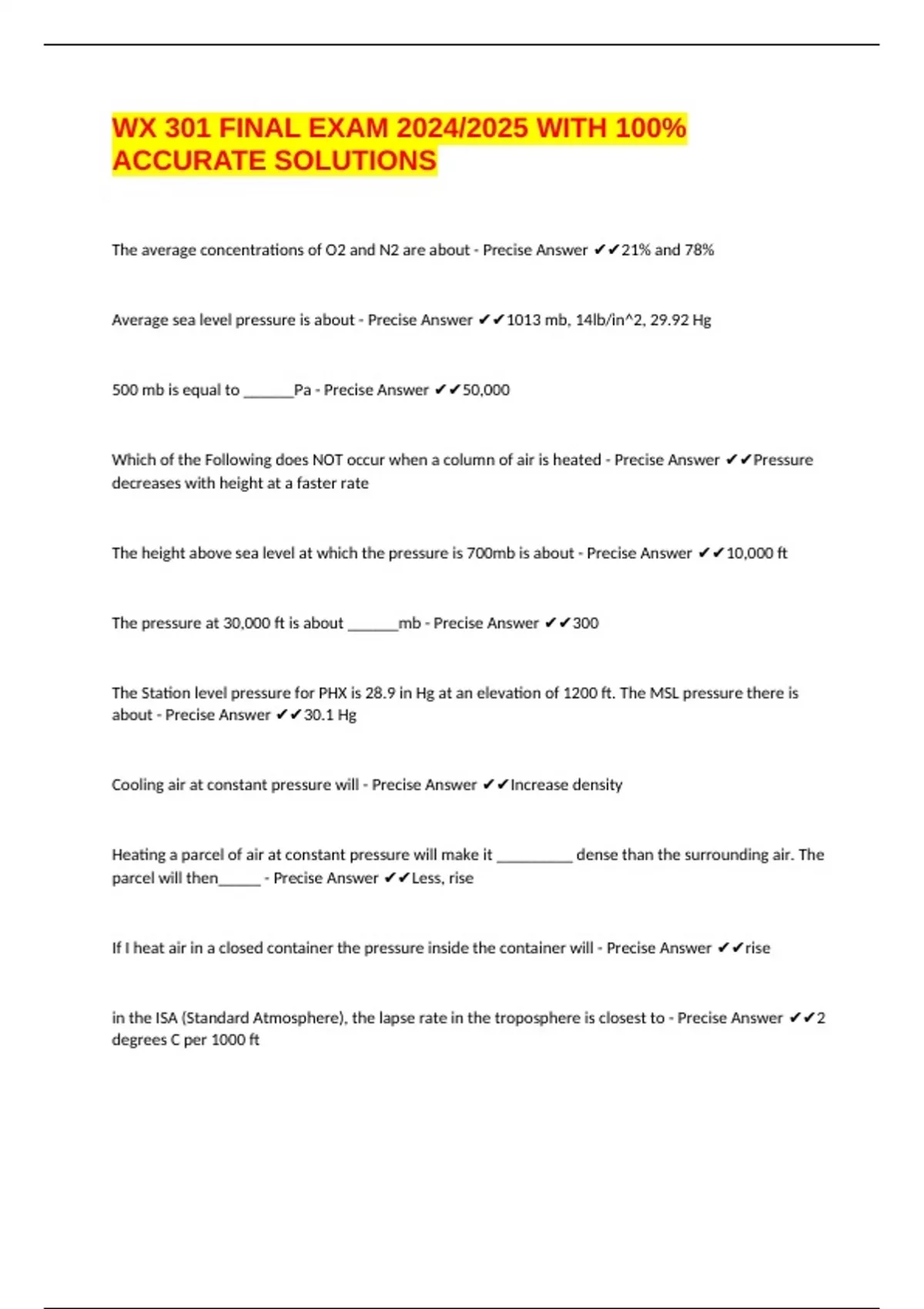 WX 301 FINAL EXAM 2024/2025 WITH 100% ACCURATE SOLUTIONS - WX 301 ...