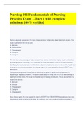 Nursing 101 Fundamentals of Nursing Practice Exam 1&comma; Part 1 with complete solutions 100&percnt; verified