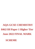 AQA GCSE CHEMISTRY 8462/1H Paper 1 Higher Tier June 2022 FINAL MARK SCHEME