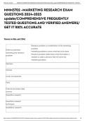 MNM3702 -MARKETING RESEARCH EXAM QUESTIONS 2024-2025 update&sol;COMPREHENSIVE FREQUENTLY TESTED QUESTIONS AND VERIFIED ANSWERS&sol; GET IT 100&percnt; ACCURATE