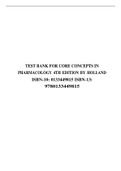TEST BANK FOR CORE CONCEPTS IN PHARMACOLOGY 4TH EDITION BY HOLLAND ISBN-10: 0133449815 ISBN-13: 9780133449815