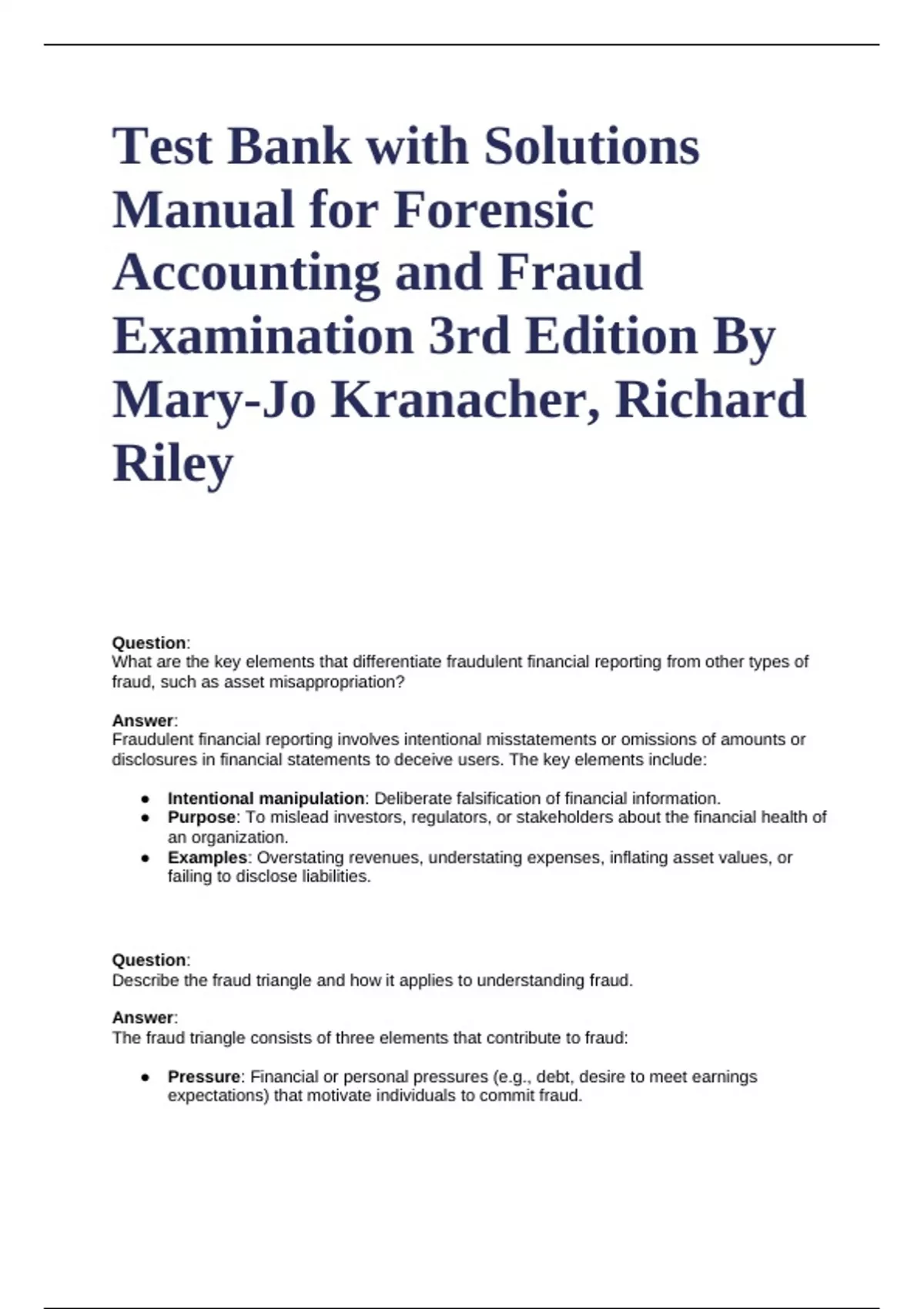 Test Bank with Solutions Manual for Forensic Accounting and Fraud ...